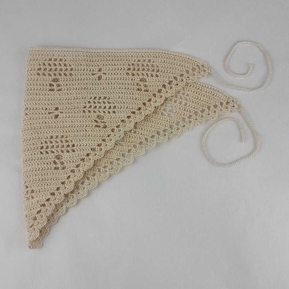 Handcrafted Cream Crochet Mushroom Filet Head Bandana Kerchief Tie Back Cotton